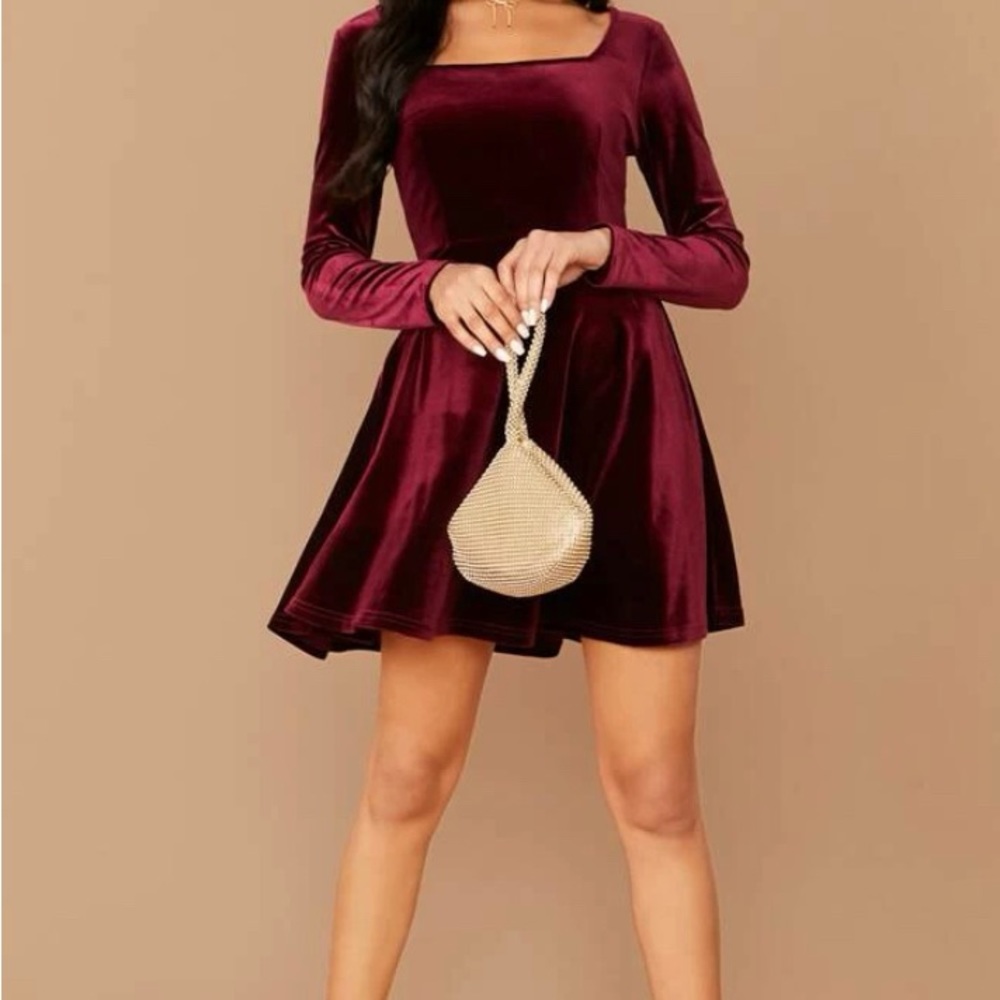 Belle Square Neck Flared Velvet Dress